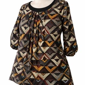 Perceptions New York Dress XL•Multicolor Geometric Scoop Neck 3/4 Sleeve Retro